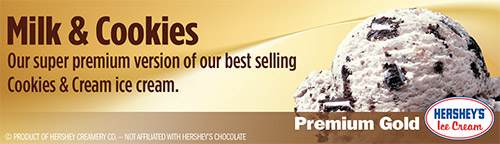 Milk and Cookies: Our super premium version of our best selling Cookies and Cream ice cream!