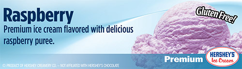Raspberry: Premium ice cream flavored with delicious raspberry puree!